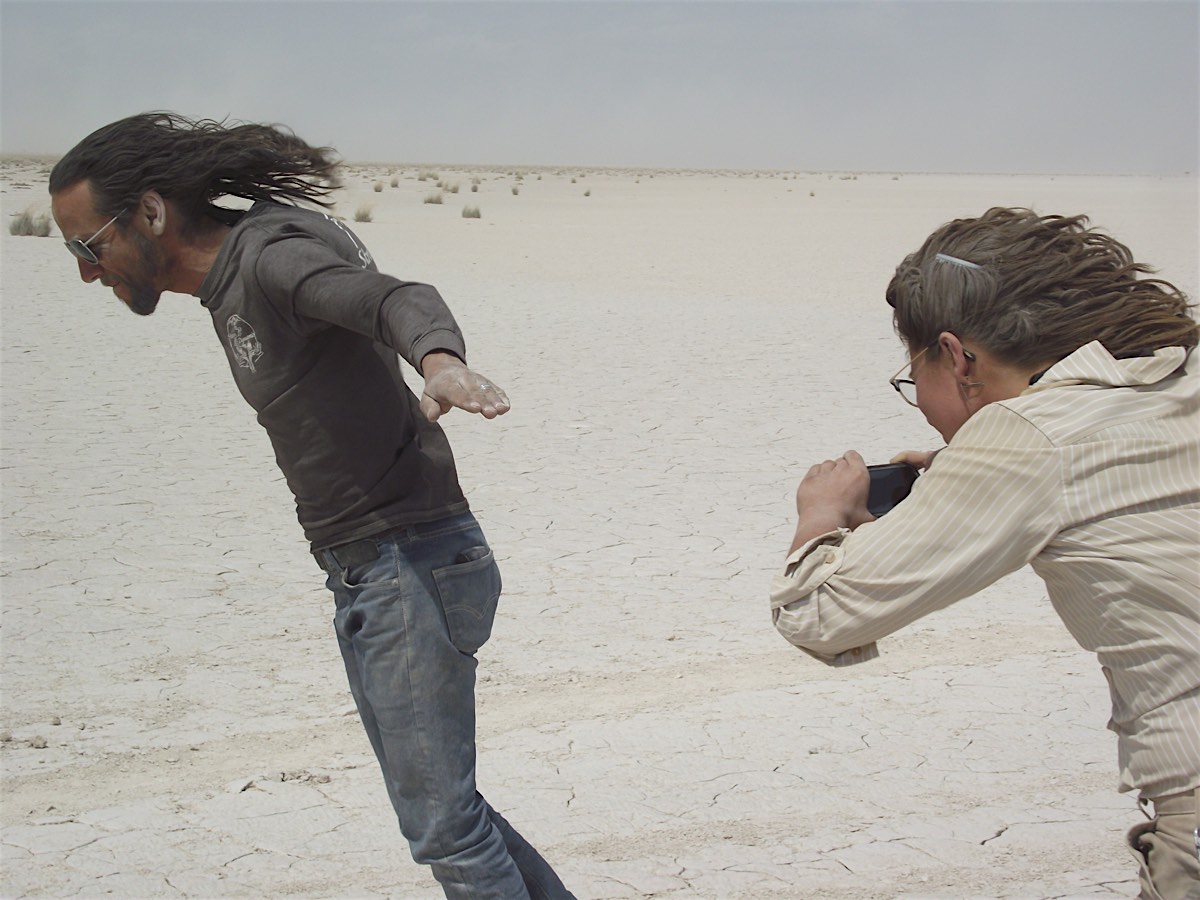 Dust Mitigation on the Lordsburg Playa - Mike and Cameron in the wind